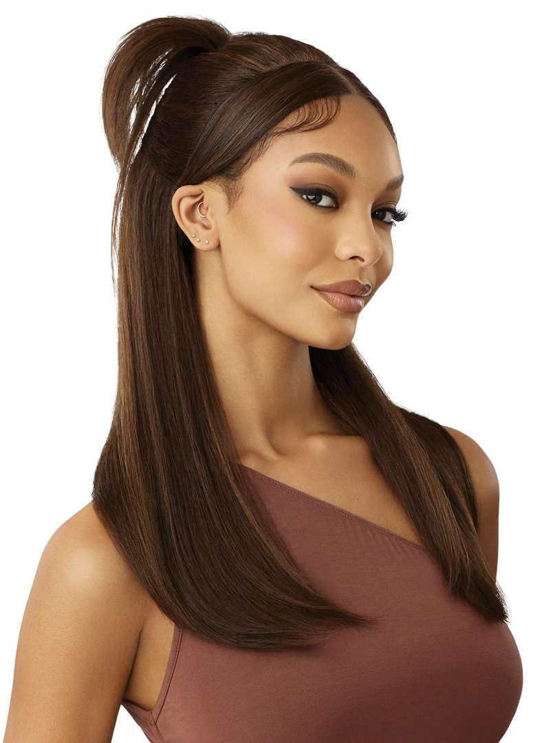 Outre - 5X5 Lace Closure Wig - Human Hair Blend - Natural Yaki 22" (DARK BROWN 2)
