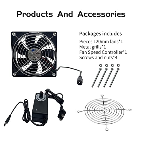 120Mm X 25Mm 110V 220V Ac Powered Fan With Speed Controller 3V To 12V, For Receiver Xbox Dvr Playstation Component Cooling - 1 Pack #TOP5