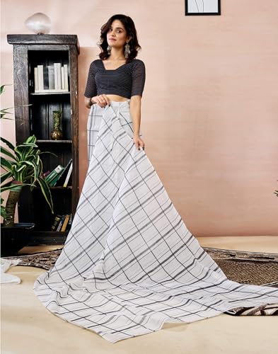 Image of SIRIL Women's Printed Chanderi Cotton One Minute Ready to Wear Saree with Unstitched Blouse Piece