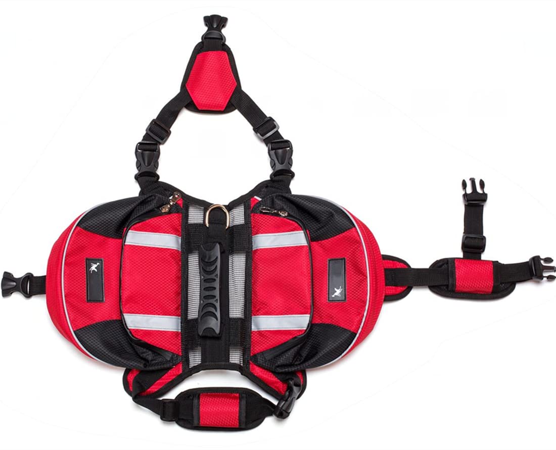 Sacoche de Selle Sac à Dos pour Chien Moyens & Grands, Harnasi Veste Gilet Imperméable Réglable Grande pour Voyage Entraînement Harnais Réfléchissant avec Poignée (Orange, M (Chien 18kg - 28kg))