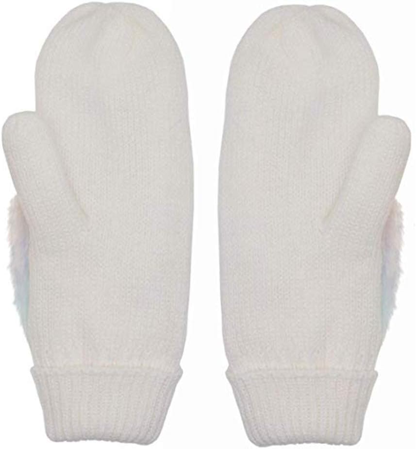Women Girls Unicorn Mitten Gloves Winter Rainbow Warm Lining Cozy Knit Faux Fur Mitten