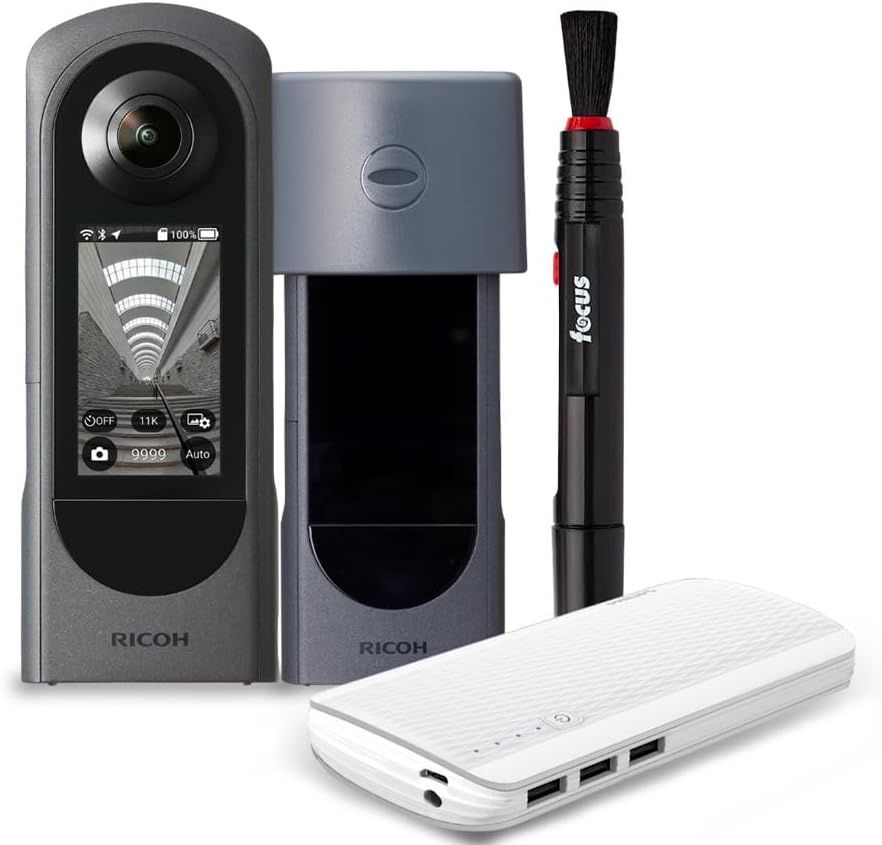 RICOH Theta X 360-Degree Camera Bundle with Lens Cap, Accessories and Lens Cleaning Pen (4 Items)