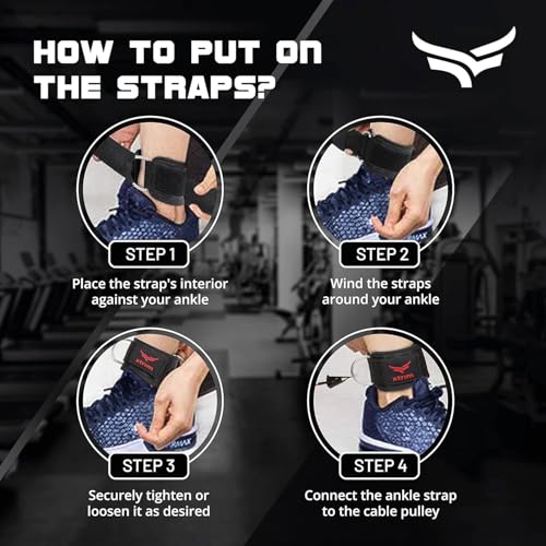 Image of XTRIM Unisex Ankle Straps with Metal D-Rings for Cable Machine, Red | With Padded Neoprene Support, For Glutes Workouts, Curls & Hip Abductors