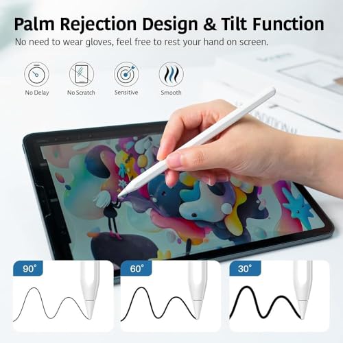 Image of OLV Wireless Charging Pencil (2nd Generation) for iPad with Magnetic and Tilt Sensitive,Palm Rejection,with iPad Pro 11 inch 1 /2 /3 /4, iPad Pro 12.9 inch 3 /4 /5 /6,iPad Air 4 /5, mini5 /6, 6-Month WARRANTY (WHITE)
