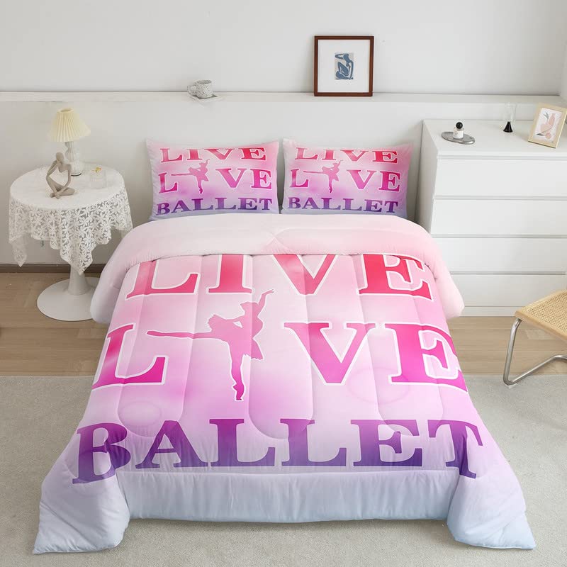 Loussiesd Ballet Bedding Set Ballerina Duvet Set for Kids Girls Women Dancer Room Decor Pink Duvet Insert 3Pcs King