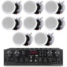 Technical Pro 4 Channel 1600 Watts 8 Speaker Bluetooth Home Theater Receiver System w/ 4 Pairs of 5.25 Ceiling Wall Mount 2-Way Mid Bass Woofer Ceiling Speakers - Home Theater Kit