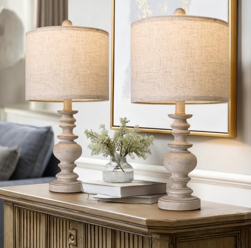BOBOMOMO Tradition 20" Rustic Table Lamp Set of 2 for Living Room Bedroom Bedside Desk Lamps Bedroom Nightstand Vintage Lamps Linen(Suitable for Decorating Small Areas)