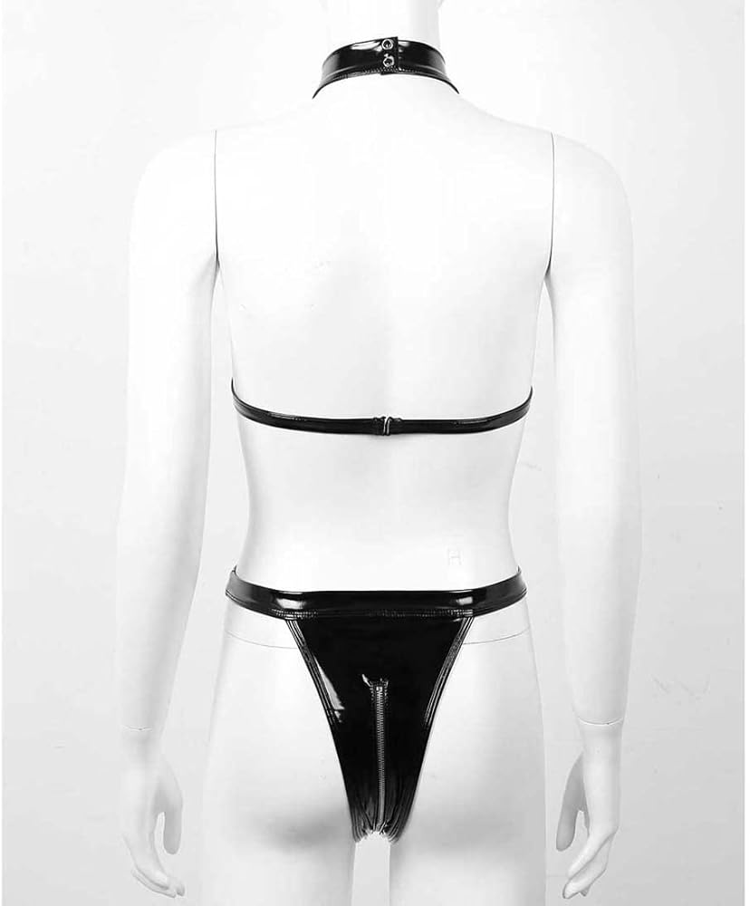 Body In PVC Pelle Nera Da Donna Con Zip Collo E Reggicalze | Lingerie Notte Party