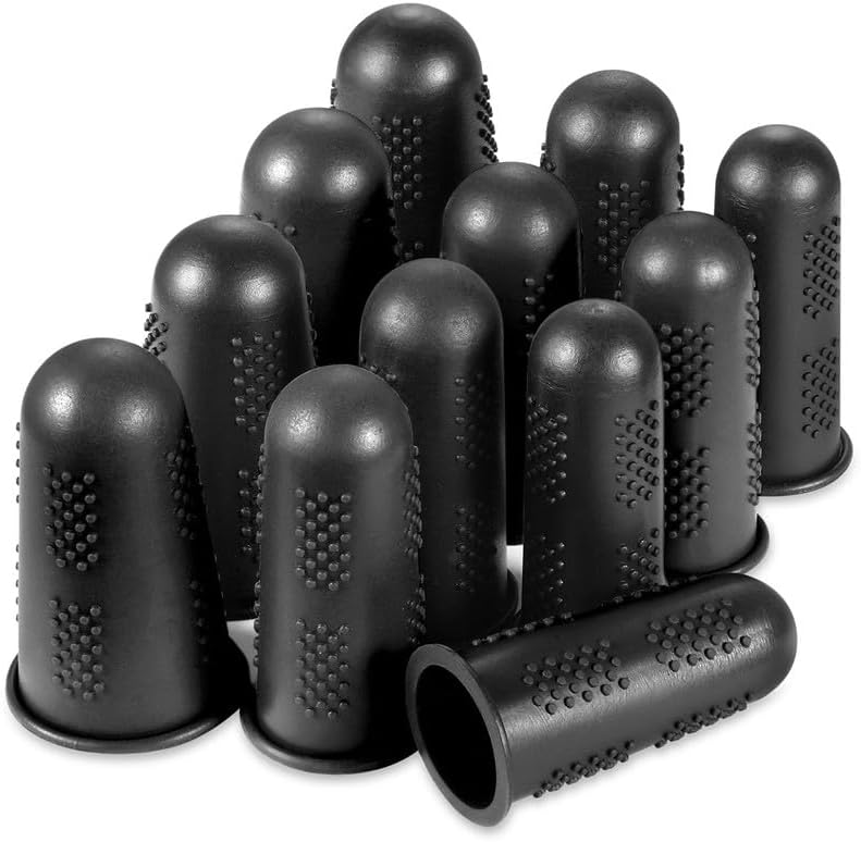 Finger Protectors,12 Pieces, Silicone Finger Protectors, 3 Sizes Rubber Fingers Thimble Protectors Guard Tips Caps Pads Cover for Hot Glue Gun | Embroidery | Sewing | Cutting| Sorting Task - Black