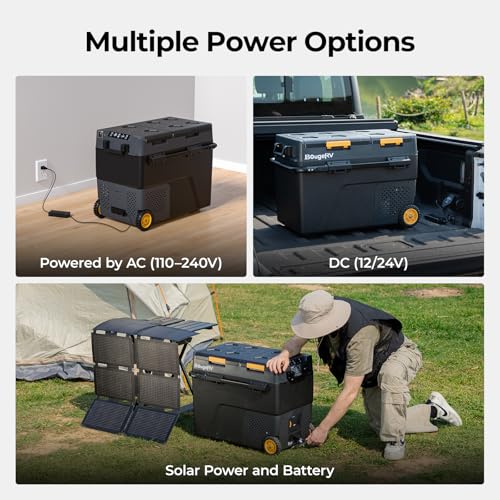 Image of BougeRV 12 Volt Car Refrigerator, CRD2 61 Quart Portable Fridge Freezer with APP Control, -4℉ to 68℉ Dual Zone Compressor Electric Cooler 12 /24V DC, 110~240V AC for Overlanding, Camping, RV, Truck