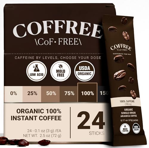 COFFREE Organic Instant Coffee Packets - 100% Caffeine, Convenient Coffee