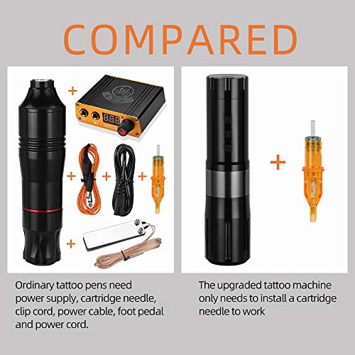 Rotary Tattoo Machine, Atomus Rechargeable Pen Style Tattoo Cartridge Machine Gun Liner Shader With Aluminum Alloy Frame 9000-10000 R/M Lcd Display Usb Power Cable For Body Tattoo (Black) #TOP5