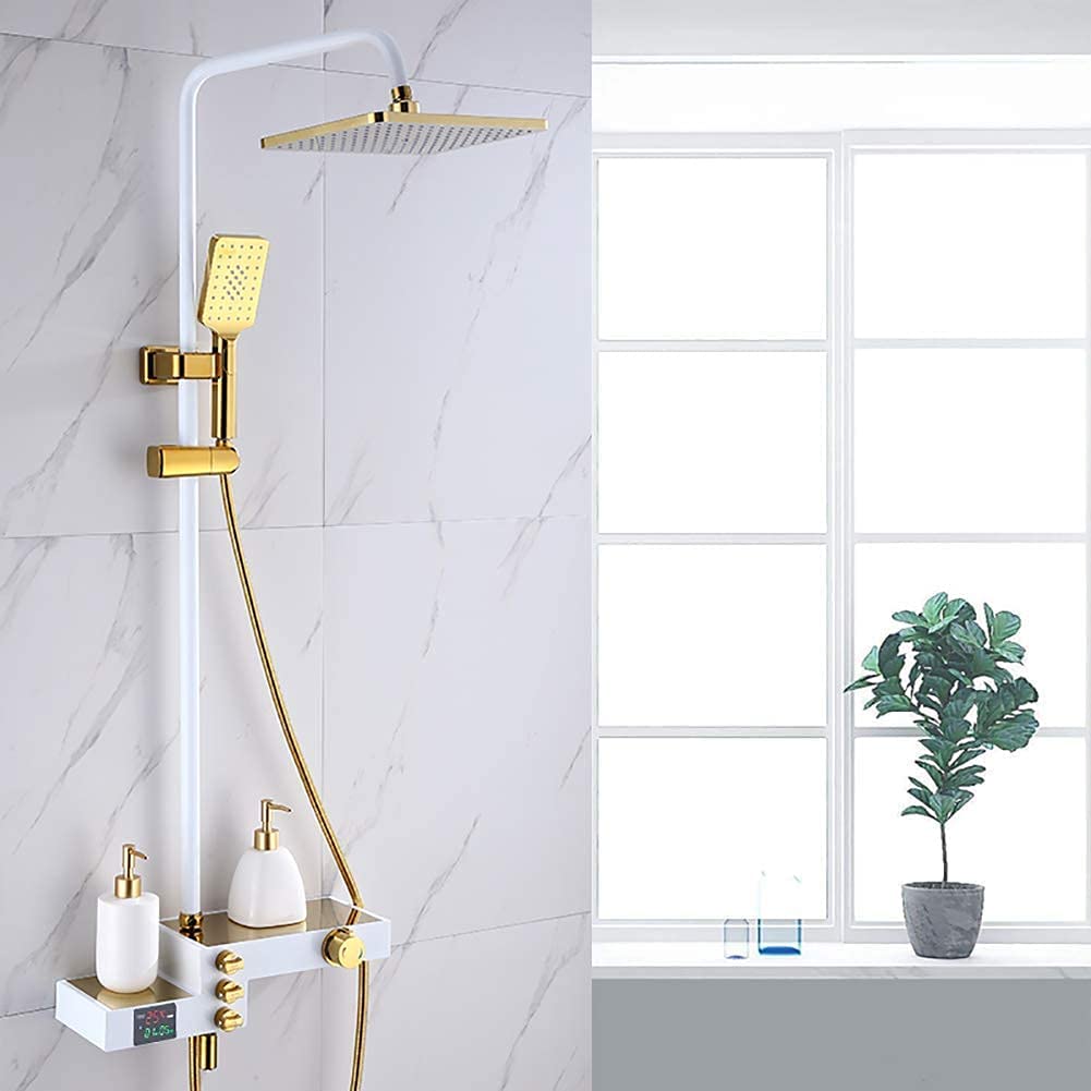 Ensemble de douche à effet pluie 12 pouces et robinet mural avec affichage digital de température
