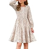 GRACE KARIN Robe décontractée à manches longues et col carré pour fille - Automne et hiver, blanc, 8 ans