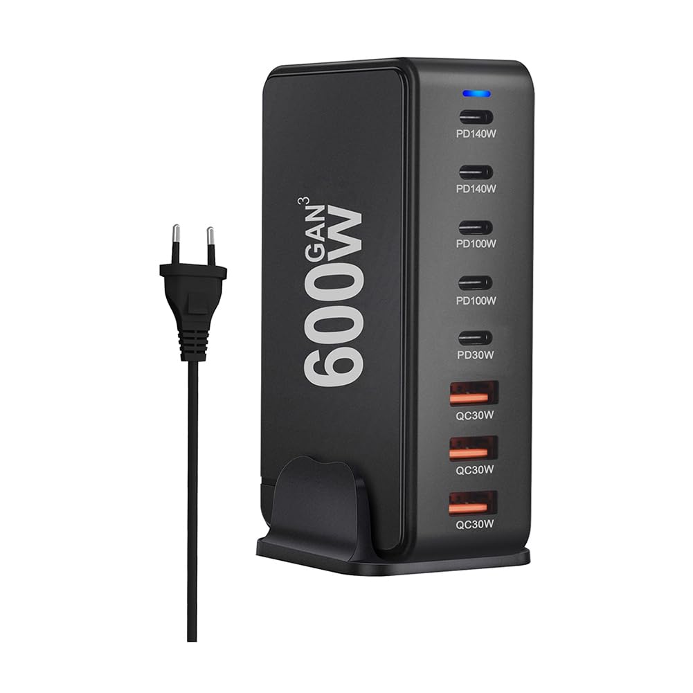 Carga Rápida 600W con Base GAN de 8 Puertos USB Tipo C para PC y Smartphone 8