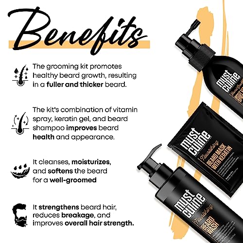 Mustculine Beard Grooming Kit, Beard Care Kit for Men with Root Vitamin Spray, Follicle Activator Pen, Beard Wash and Keratin Mask for Men Grooming and Thicker Fuller Beard - Image 4