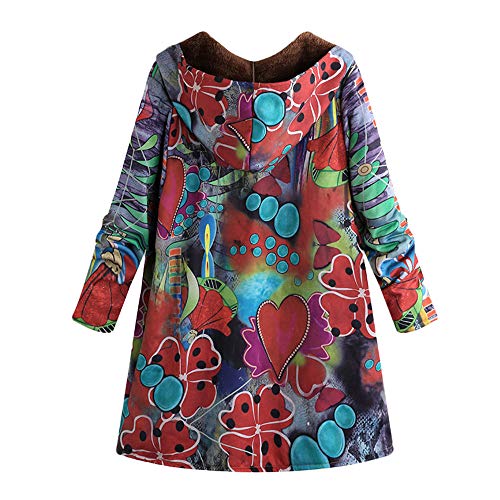 Dfdgbd Womens Winter Warm Outwear Floral Print Hooded Pockets Vintage Oversize Coats Fleece Womens Jacket (Multicolor, L) #TOP1