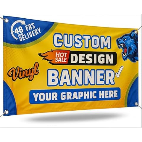 Custom Vinyl Banner by - My Happy Customized Gifts - Personalized customizable full color design banners signs printing for indoor outdoor events retail birthday (5x5) Cover
