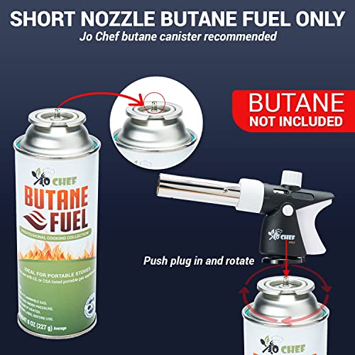 Jo Chef Pro Butane Torch Lighter - Refillable Butane Torch Head, Small Butane Torch with Safety Lock & Adjustable Flame - Culinary Blow Torch, Creme Brulee Torch, Baking, BBQ - Thumbnail 6