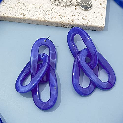 Coiris Double Layer Acrylic Resin Link Collar Necklaces Chunky Chain Collar Necklace Statement Fashion Paperclip Oval Choker Chain Jewelry(N0088-Royalblue) #TOP3