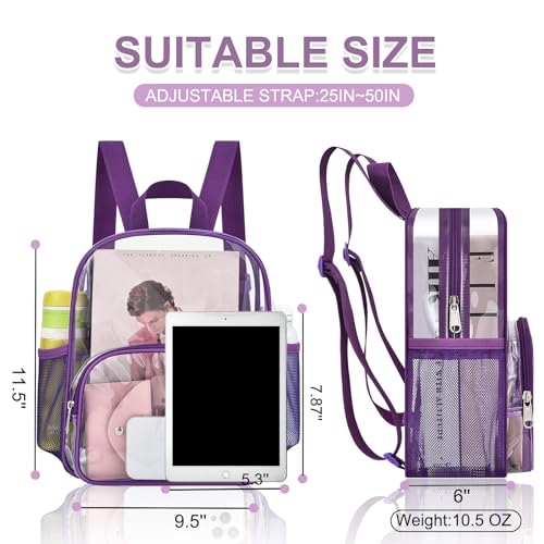 Busiuw Clear Backpack for Stadium Events Clear Backpack 12x12x6 with Front Pocket for Concert Sport Events Work Travel (Purple)