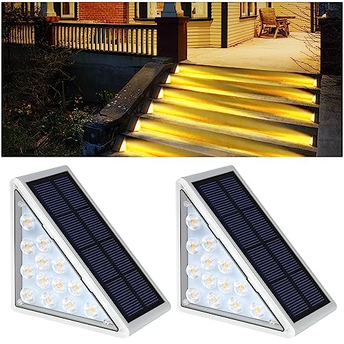 AUDLES LED Solar Step Lights Waterproof Outdoor Stair Lights, Warm White Solar Deck Light IP67 Solar Decoration Lights for Yard, Patio, Garden, Walkways, Front Door, Pathway, Driveway, Porch 2PK