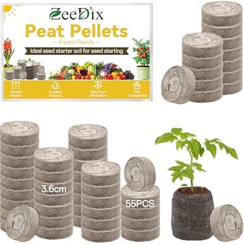 ZeeDix 55Pcs 36mm Peat Pellets for Seedlings, Seed Starter Pods Seed Starting Plugs Soil, Compressed Nutrient Block Potting Soil Discs Pellet for Planting Herbs Flowers Vegetables Cover