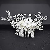 Wedding Hair Accessories, Fanvoes Hair Pieces Comb for Brides Bridal-Silver Vintage Headpiece Clip Barrette Jewelry w/Handmade Flower Ivory Pearl Beads Rhinestone Crystal for Women Girls Bridesmaid