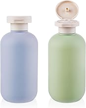 WLLHYF Squeeze Bottles 2 Pack Refillable Plastic Travel Containers Empty Bottles With Disc Top Flip Cap Travel Accessories for Shampoo Creams Lotion Conditioner (Green Blue, 200ML)