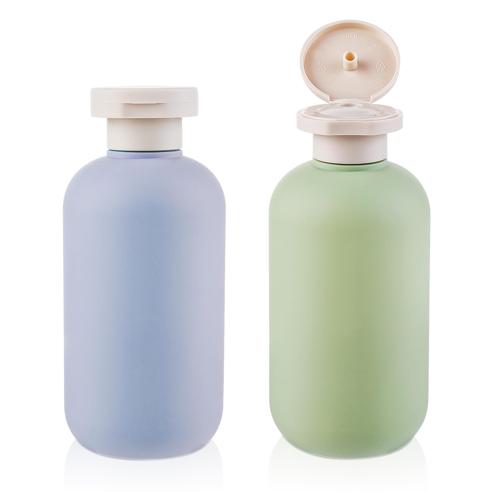 WLLHYF Squeeze Bottles 2 Pack Refillable Plastic Travel Containers Empty Bottles With Disc Top Flip Cap Travel Accessories for Shampoo Creams Lotion Conditioner (Green Blue, 200ML)