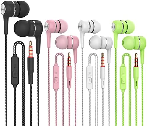 VPB Heavy bass Earphone Color Call with Mic Stereo Earbud Headphones Mixed Colors (Black + White + Pink + Green 4 Pairs)