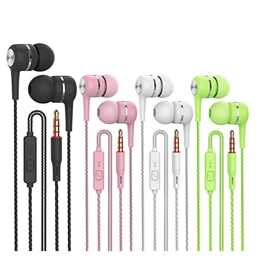 VPB Heavy bass Earphone Color Call with Mic Stereo Earbud Headphones Mixed Colors (Black + White + Pink + Green 4 Pairs)