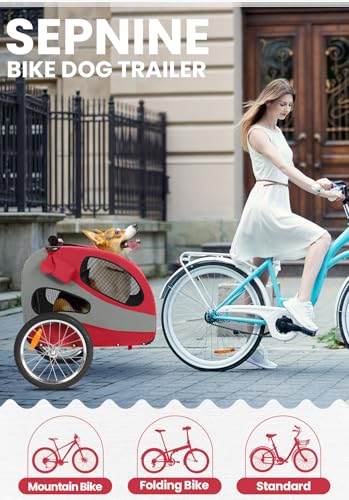SEPNINE® Fahrradanhänger für Hunde, Hundeanhänger für Fahrrad - faltbar, mit Sicherheitsreflektoren, Aufbewahrungstasche, eingebauten Polstern und Sicherheitsseilen, maximale Tragfähigkeit 30 kg