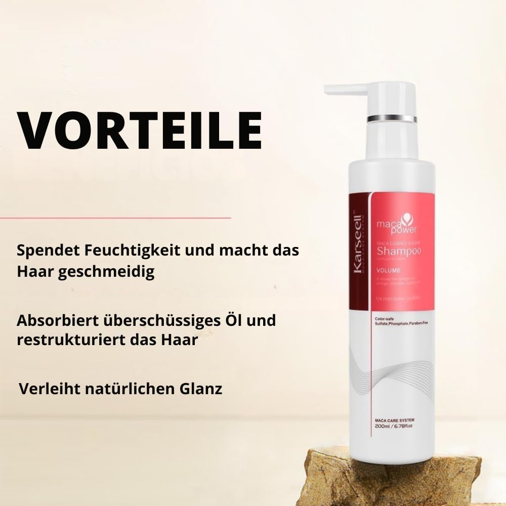 Karseell MACA CARE SYSTEM Set Volumen Shampoo + Reparierender Conditioner Arganöl Panthenol Volumen Reparatur Feines Trockenes Geschädigtes Haar Ohne Sulfate und Parabene 200ml x2