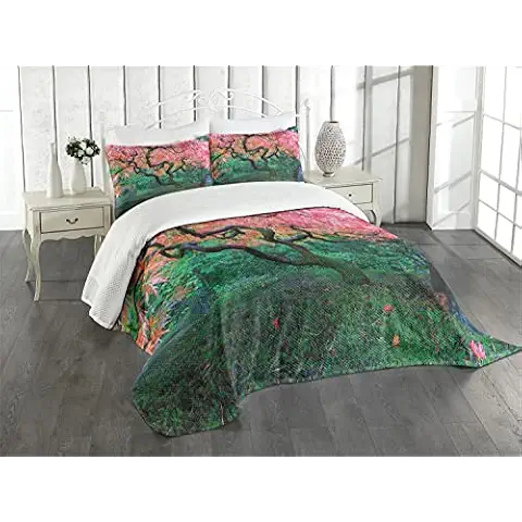 ABAKUHAUS Japonés Cubrecama Verde Cover