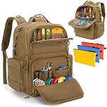 Rexmica Tool Bag Backpack with 3 Pouches, Heavy-Duty Tool Storage Organizer with Padded Shoulder & Waist Support for Men Women, Tactical Work Bag for Electrician, Repairman, HVAC Techs, Khaki