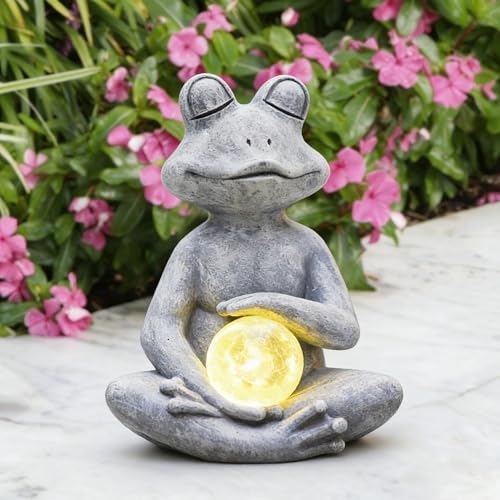 Fashionoda Meditating Yoga Frog Statue with Solar LED Light Ball