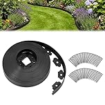 DKIEI Lawn Edging Border, 20M/66FT Flexible Lawn Garden Edging Border with 5cm High, Plastic Grass Path Edging with 60PCS Securing Pegs, Lawn edging strip for Driveways Pavement Flowerbeds, Black