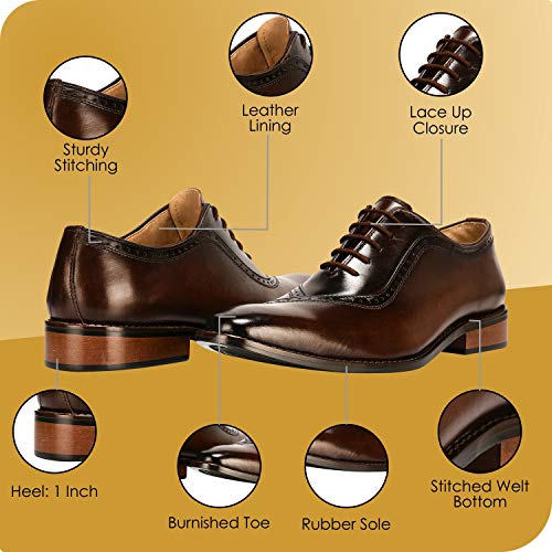 Libertyzeno Men's Genuine Handmade Finest Leather With Burnished Toe - Lace Up Oxford Dress Shoes Brown #TOP1