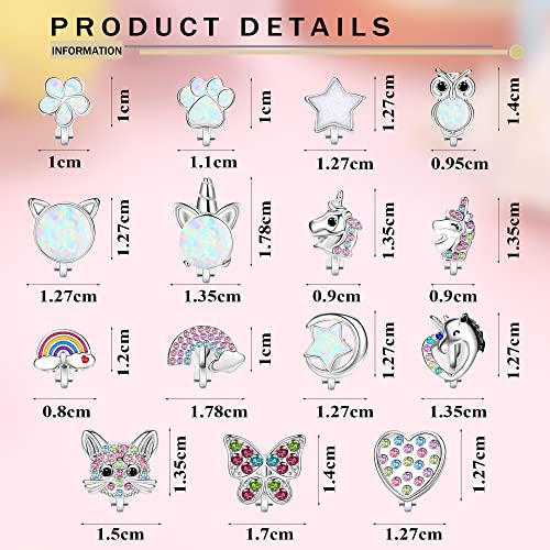 BESTEEL 15 Pairs Clip on Earrings Set for Women Men Non Pierced Ears Cute Assorted Animal Butterfly Flower Earrings Set for Mixed Color Painless Non-Piercing Earrings Pack, Metal, Cubic Zirconia