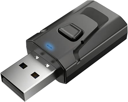 Bluetooth 5.0 Transmitter Receiver, 3.5mm Aux USB Adapter, Low Latency, Built in Mic, Music Streaming, Handsfree Calls, Driver for TV, PC, Home Car Stereo, Headphones, Speaker