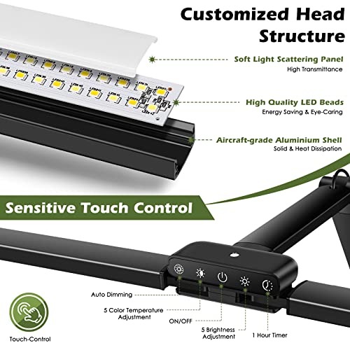 Vsaten Led Desk Lamps For Home Office, 24W Double Head Architect Clamp Desk Lamp With Light Sensor Function, 5 Color Modes, Eye Protection Desk Light Bar For Monitor Studio Reading #TOP3