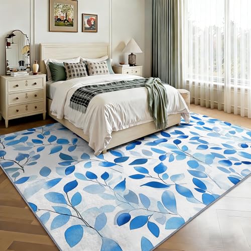 Alfombra para dormitorio rectangular Elegance de 80 x 150 cm con hojas botánicas 5