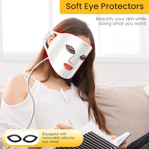 Iarha Red Light Therapy for Face, 4 Colors LED Face Mask Light Therapy with Timing Function, LED face Mask Light Therapy at Home 240 LED Beads (White+Silver) - Image 5