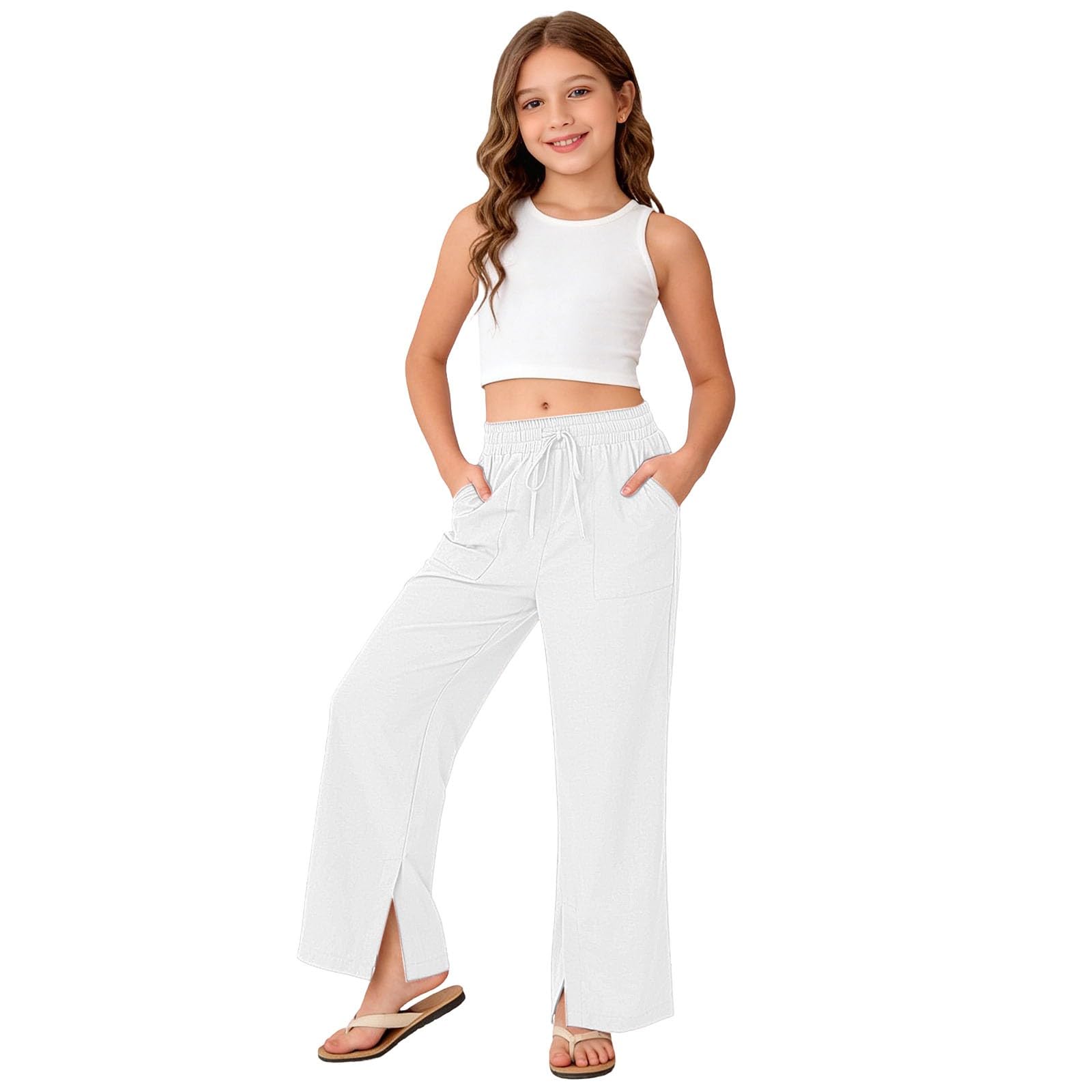Pantalón de niña niño algodón Jogging liso cintura elástica 2-14 años