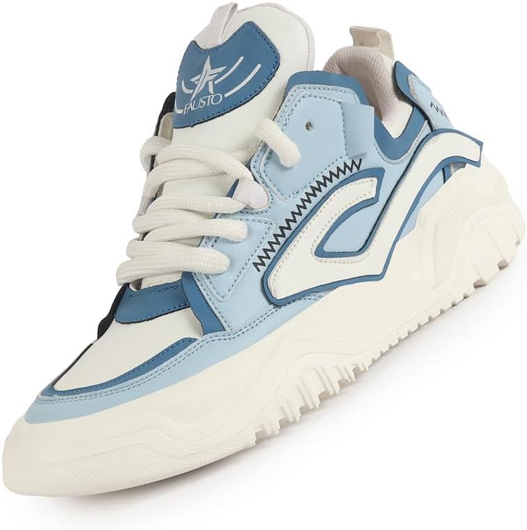 FAUSTO Men's Colorblocked Mid Top Chunky Lace Up Sneaker Shoes|Feather Lite Casual Shoes|Mid Ankle Sneaker Shoes