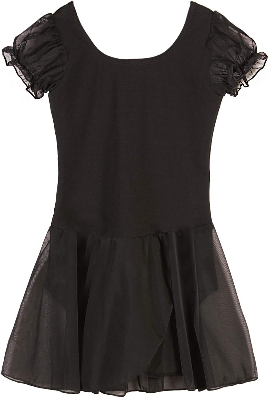 AUKARENY Dance Leotard for Girls, Skirted Short Sleeve, Dance Dress Ballet