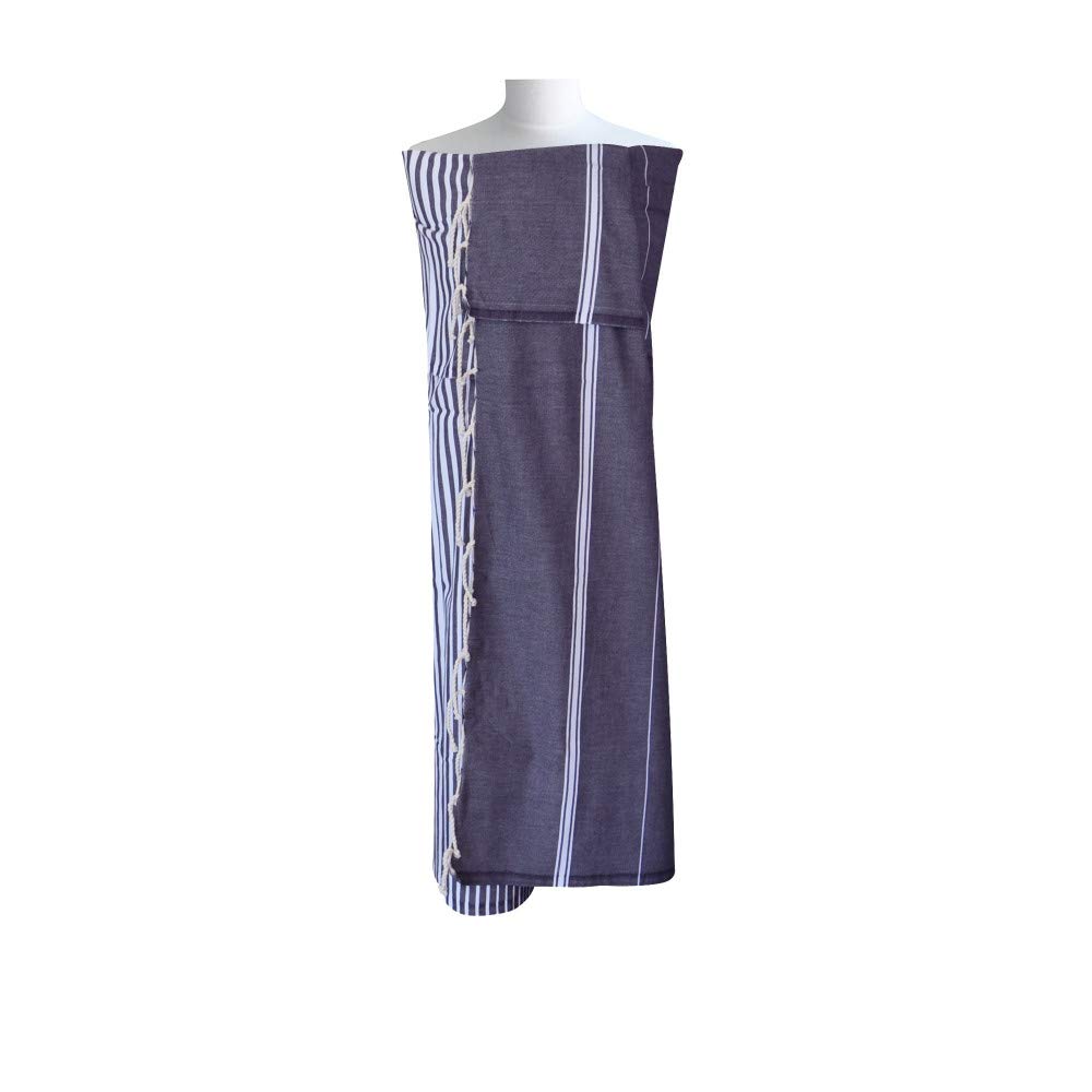 Les POULETTES Bijoux - Grand Fouta Drap Plage et Hammam Coton Couleur Bleu Marine Lignes et Rayures Blanches 150 x 250cm