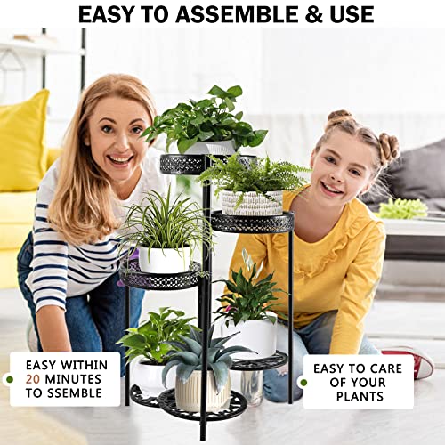 Plant Stand 6 Tier Indoor Outdoor Multiple Flower Pot Display Holder - Metal Wrought Iron Planter Organizer Shelf Corner Potted Storage Rack For Garden Patio Lawn Balcony Black #TOP5