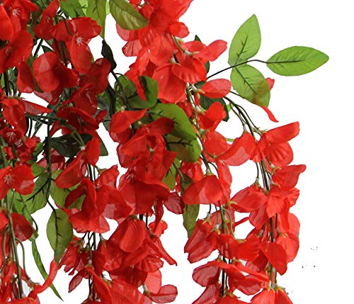 Artificial Wisteria Long Hanging Bush Flowers - 15 Stems For Home, Wedding, Restaurant And Office Decoration Arrangement, Red #TOP3